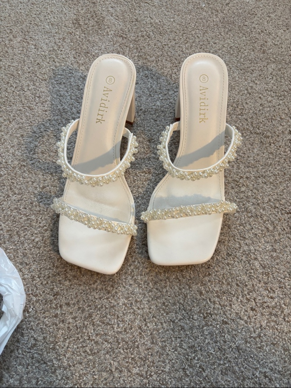 White Pearl-Embellished Women’s Block Heel Sandals